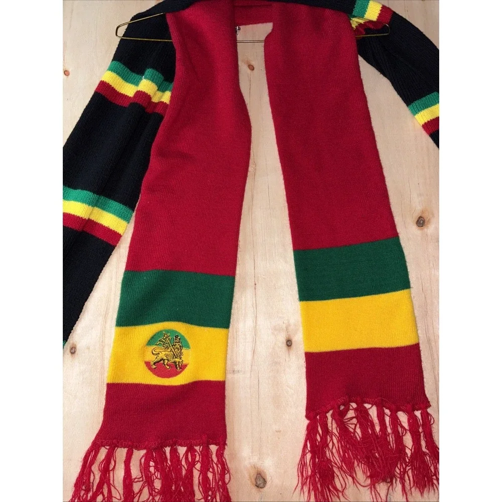 FSNY Lion of Judah Rasta Scarf Mens Striped Knit Winter Wrap Jamaica Black Red